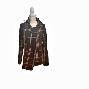 Ellen Tracy Women’s Cardigan Sweater Gray Plaid Wool Blend Coat SZ- xl